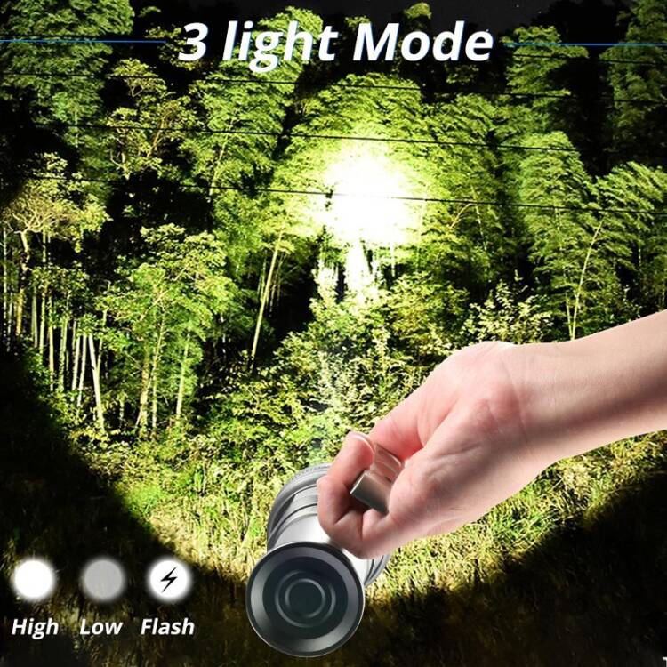 Lampe torche LED rechargeable super lumineuse en alliage d'aluminium avec 3 modes d'éclairage – Image 3
