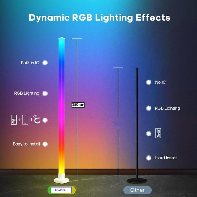 Lampadaire LED d'Angle, 150cm Lampe sur Pied RGB avec APP Contrôle et Télécommande – Image 4