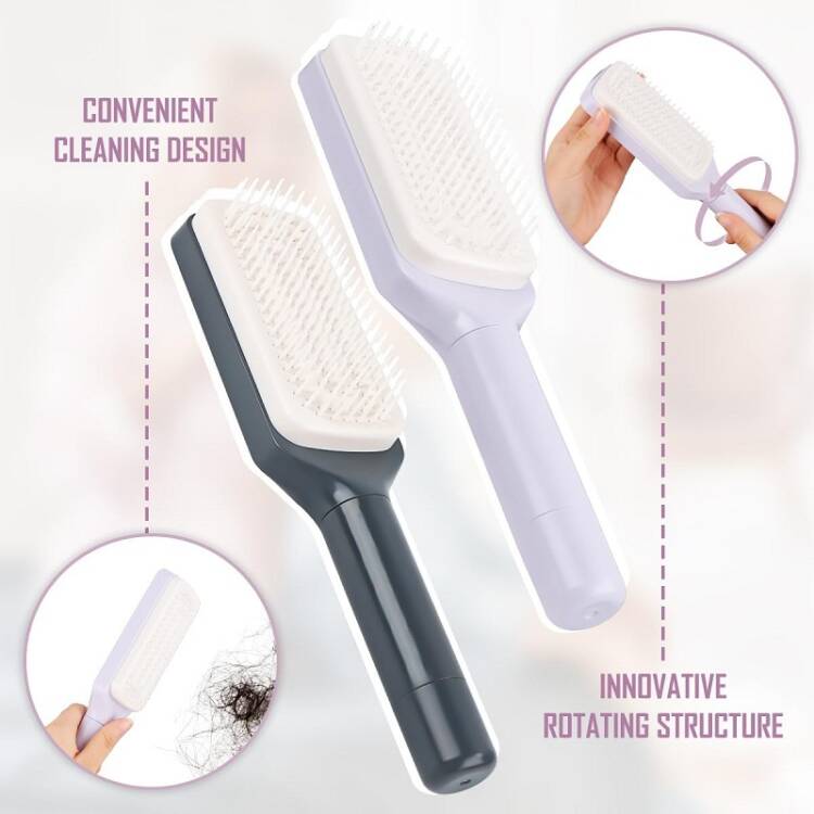 Lot de 2 brosses à cheveux sans tirer - Brosse auto-nettoyante - Convient pour les boucles et les cheveux longs – Image 2