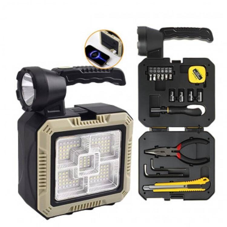 Lampe solaire portable multifonctions avec boîte à outils intégrée