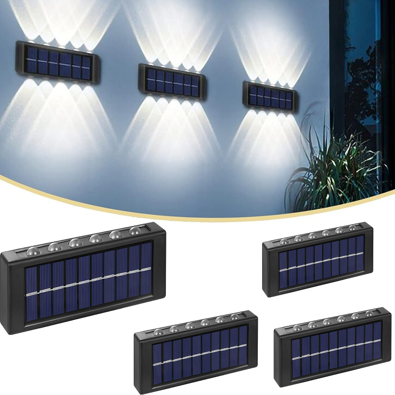 Lot de 4 appliques murales solaires, 12 LED Lampe Solaire Exterieur Jardin