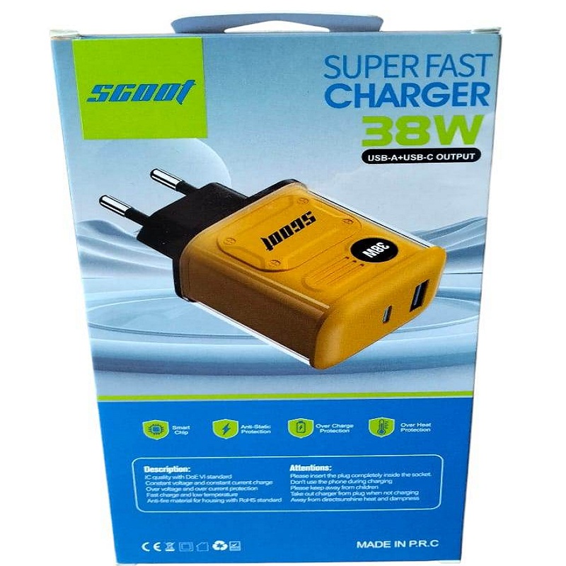 Chargeur adaptateur super rapide USB + type C