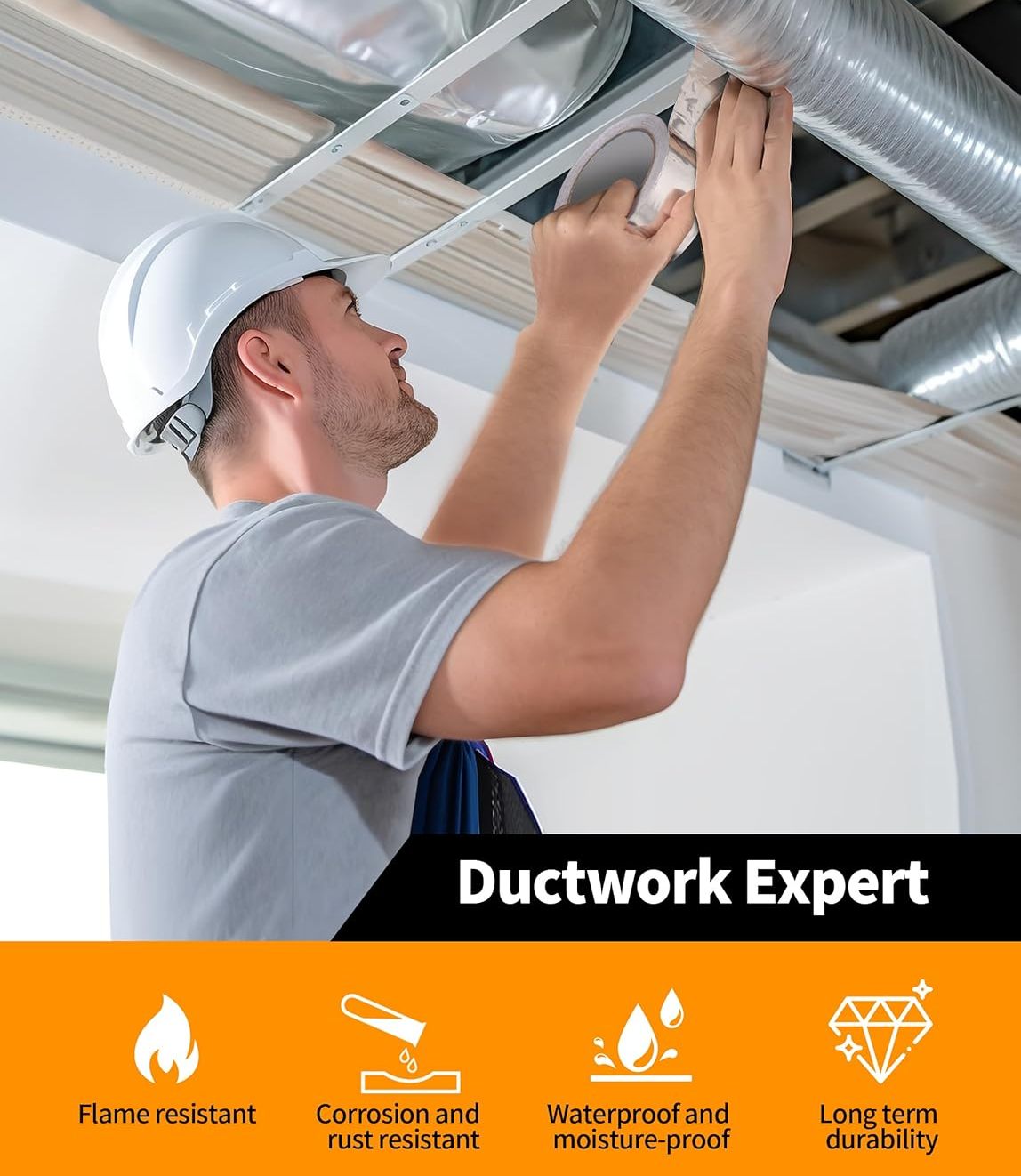 2 Rubans Adhesifs en Aluminium 48MMx25M Imperméable à L'eau – Image 3