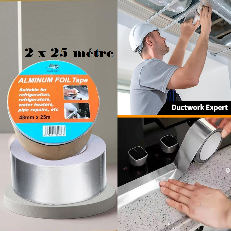 2 Rubans Adhesifs en Aluminium 48MMx25M Imperméable à L'eau