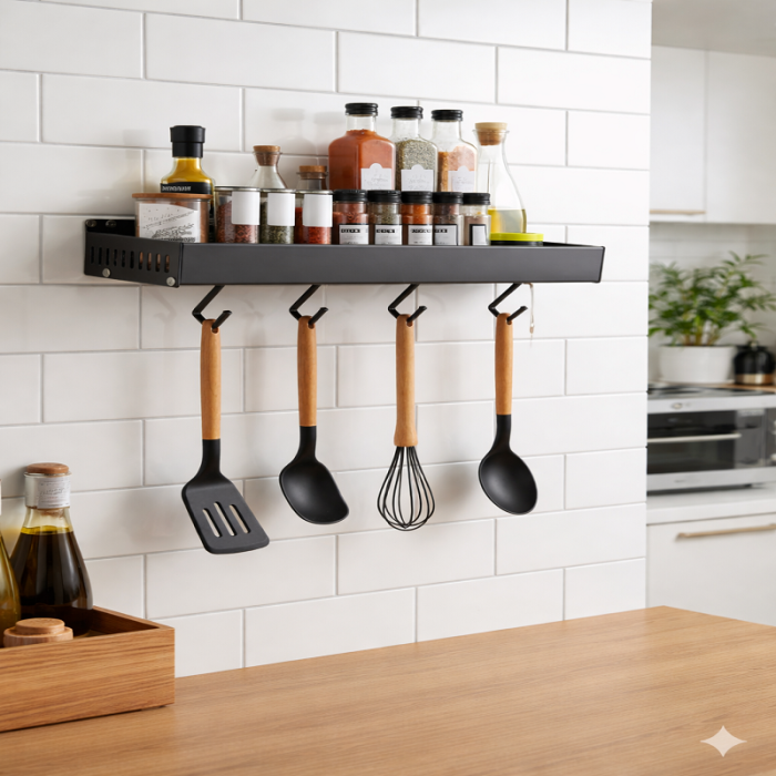 Étagère À Épices 30 Cm Avec 4 Crochets Amovibles