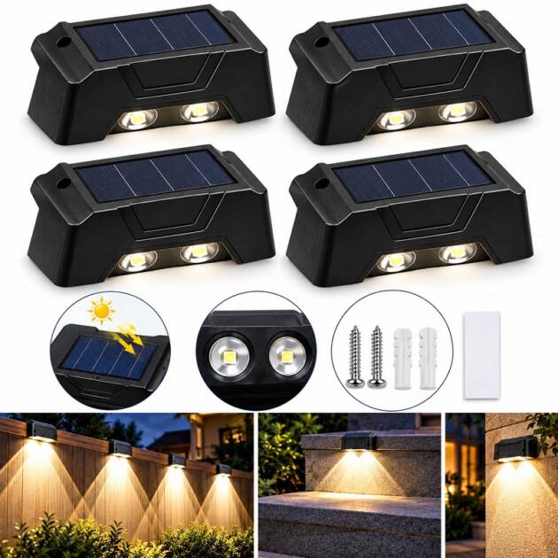 4 Lampes Solaires Étanches 2 LED