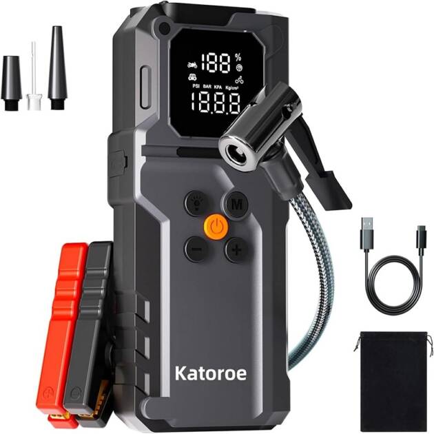 compresseur d'air, Démarreur portable, power bank avec Torche 4 en 1