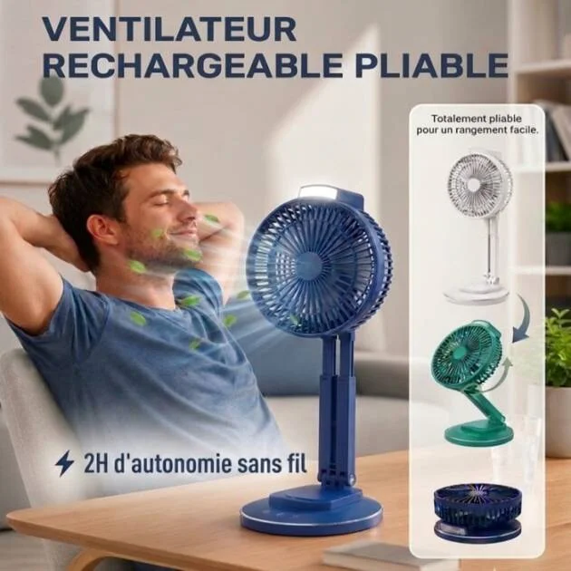 Ventilateur Pliable 2en1 Avec Éclairage LED